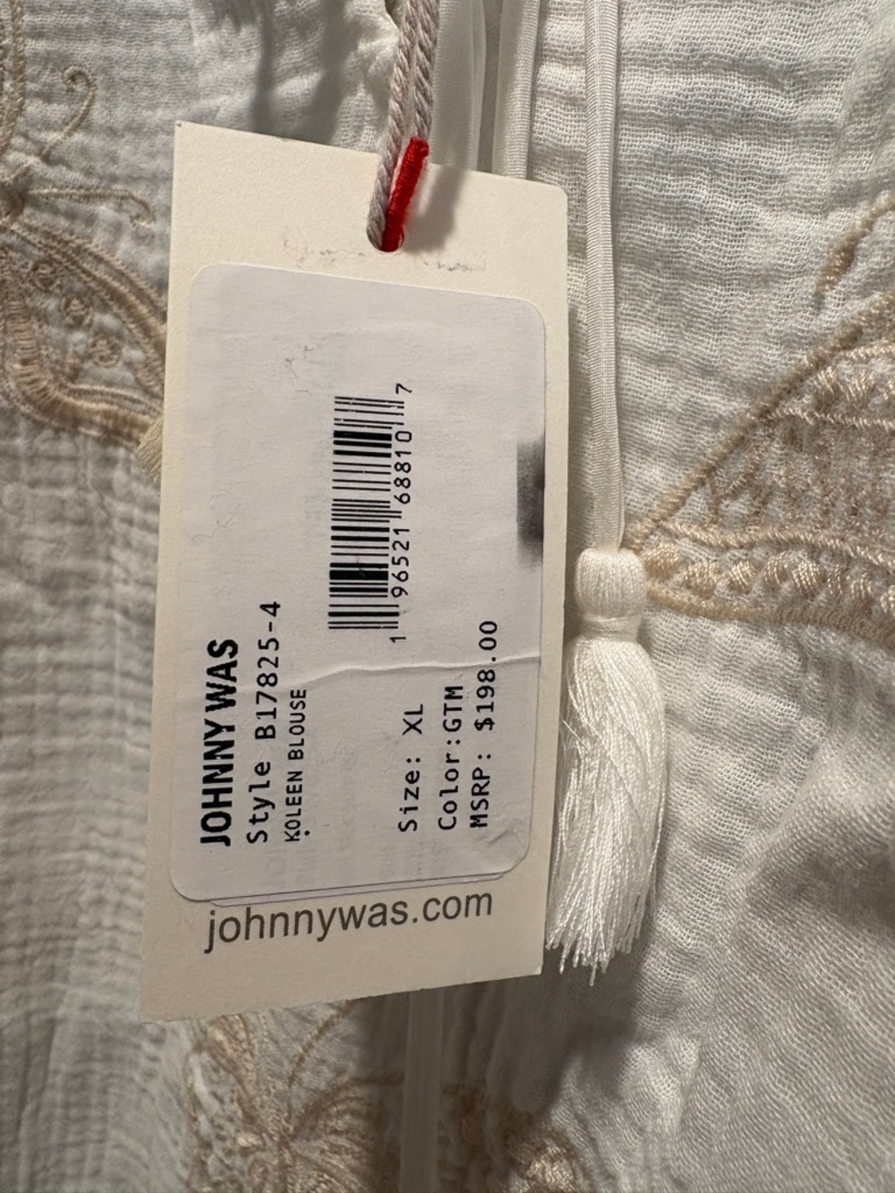 Johnny Was White Gauze Butterfly Embroidered Tie-Front Tunic NWT - Picture 5 of 8